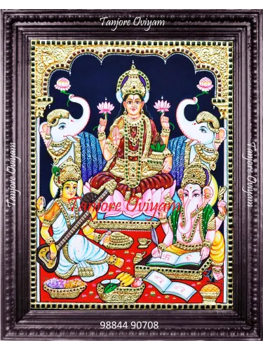 Lakshmi Ganesh Saraswati Tanjore painting